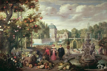 Scena di giardino con fontana