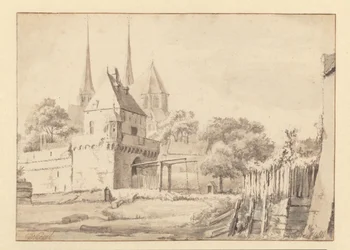 Veduta della Bergpoort e della Bergkerk a Deventer