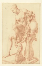 Donna nuda seduta alla toilette