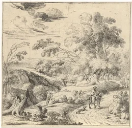 Paesaggio con un cavaliere su un asino