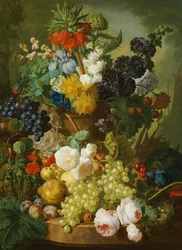 Natura morta di fiori e frutta