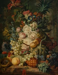 Natura morta con frutta e fiori