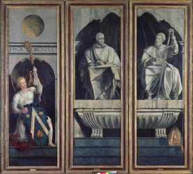 Angelo che presenta San Stefano e San Giacomo Maggiore con le armi di Jacques Coëne, abate di Marchiennes, dal Polittico di San Stefano e San Giacomo Maggiore, c.1541