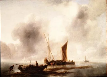 Pescatori che scaricano il loro pescato in una calma