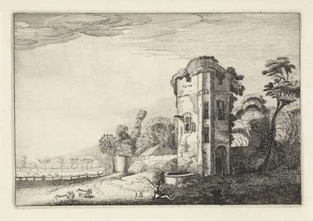 Pastore vicino a una torre con un pozzo (Landschappen, Amenissimae aliquot requculae)