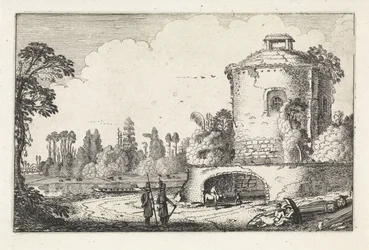 Paesaggio con una torre rotonda