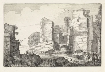 Paesaggio con rovine e un mulino ad acqua