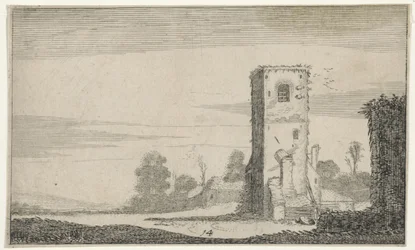 Rovine di una torre in un paesaggio