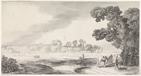 Paesaggio pastorale con uomo che urina