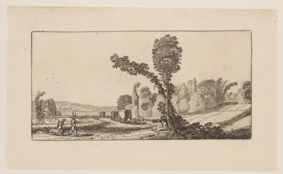 Paesaggio con cacciatori e carri da fieno, da Sei paesaggi