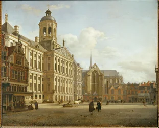 Via Dam e il nuovo municipio di Amsterdam, Paesi Bassi ...