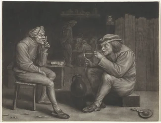 Scena di taverna con uomo che accende una pipa