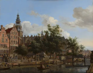 Veduta di Oudezijds Voorburgwal con la Oude Kerk ad Amsterdam