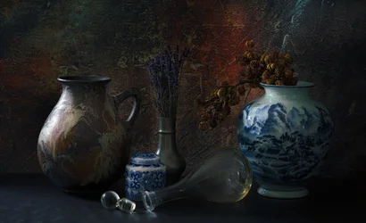 Natura morta classica con ceramiche