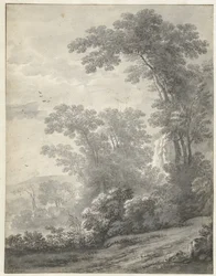 Paesaggio montano con alberi vicino a un fiume
