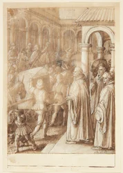 Storia di S. Giovanni Alberti Fiorentino. Il santo accusa i vescovi di Firenze di simonia (?) nella piazza
