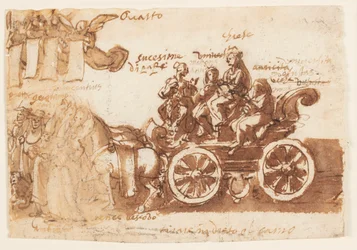 Pagina di un taccuino; Carro e tre cavalli