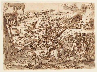 Recto: Battaglia tra Pigmei e Gru; Verso: iscrizione relativa alla Storia Naturale di Plinio il Vecchio, Libro 7, cap. 2