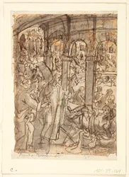 Recto: Cristo guarisce i paralitici vicino alla piscina di Bethesda; Verso, sopra: Mercurio, patrono dei viaggiatori; Verso, sotto: studi di un uomo vicino a una porta aperta