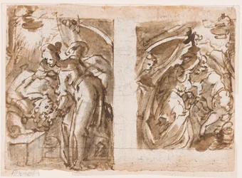 Recto: Due viste di Giuditta che uccide Oloferne; Verso: Fontana a Fiesole