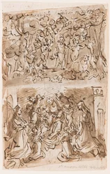 Giovane San Giovanni Battista guidato dagli angeli nel deserto; Sacra Conversazione con Sante Barbara e Caterina; Crocifissione; Cristo guarisce i paralitici vicino alla piscina di Bethesda