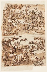 Pagina di taccuino con cacce al toro