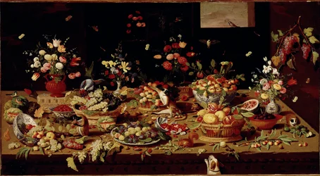 Natura morta con frutta e fiori
