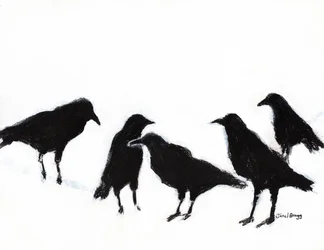 A Murder of Crows, c.2019 (carboncino e gesso su carta)