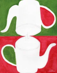 Teiera Yin Yang in rosa e verde, 2025 circa (acquerello su carta)