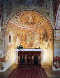 Chiesa fortificata di Hrastovlje, Chiesa della Trinità, Apostoli (1490), dettaglio degli affreschi di Janez Iz Kastva, Slovenia