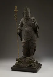Bishamonten (Vaisravana, Guardiano del Nord) (legno con metallo e foglia d