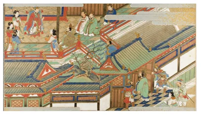 Scena di corte cinese in stile Yamato-e