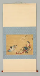 Cortigiana e assistente che scelgono il kimono
Disegni, 1700 circa (colore e inchiostro su seta)