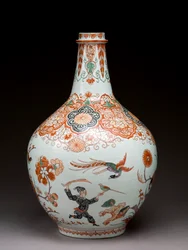 Grande vaso a bottiglia, decorato in Olanda nello stile Imari, Ko-Imari, fine XVII secolo (terracotta con smalto sovrapposto)