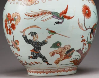 Grande vaso a bottiglia, decorato in Olanda nello stile Imari, Ko-Imari, fine XVII secolo (dettaglio)
