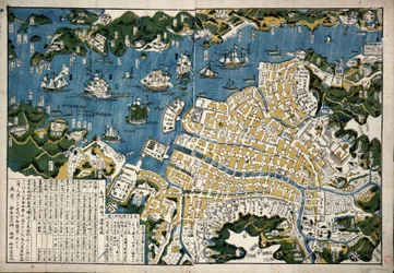 Mappa di Nagasaki, Giappone, c.1868 (xilografia colorata)