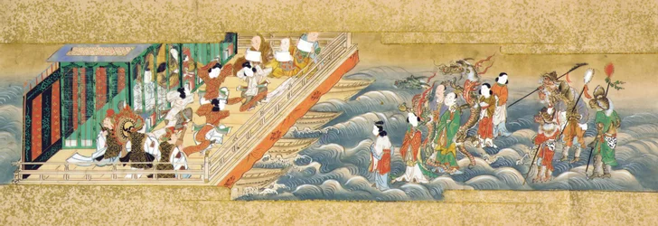Uno dei tre rotoli miniatura che raffigurano la storia di Taishokkan