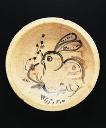 Coniglio dipinto su piatto usato dai venditori di nishin-zara (aringa in umido)