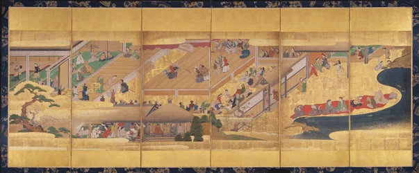 Schermo a sei pieghe con il Noh Play Funa-Benkei, c.1660