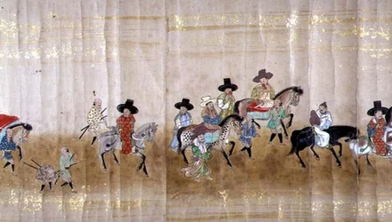 Sesta ambasciata coreana in Giappone nel Meireki 1 al tempo della successione di Tokugawa Ietsuna nel 1651, possibilmente di Kano Masunobu (dettaglio)