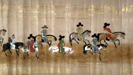 Sesta Ambasciata Coreana in Giappone nel Meireki 1 al Tempo della Successione di Tokugawa Ietsuna nel 1651, probabilmente di Kano Masunobu (1625-94) (dettaglio)
