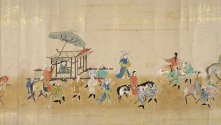 Sesta ambasciata coreana in Giappone nel Meireki 1 al tempo della successione di Tokugawa Ietsuna nel 1651, forse di Kano Masunobu (1625-94) (dipinto su rotolo) (dettaglio)
