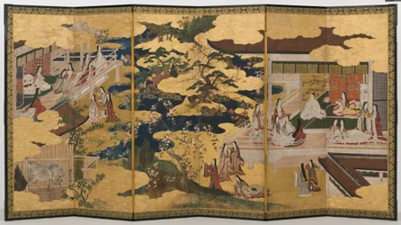 Primavera nel palazzo, schermo a sei pieghe da Il racconto di Genji, c.1650