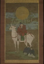 La partenza da Kashima (Divinità del Kasuga fuori), fine XIV secolo (Rotolo appeso: inchiostro, colore e oro su seta)