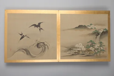 Trenta dipinti di uccelli, fiori e paesaggi, fine del XVIII secolo (album; seta)