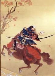 Guerriero Munete. Dipinto su seta della Scuola Tosa, autore Chikana Morizumi detto Hsien. 18° secolo. Museo Chiossone. Genova