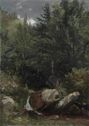 Alberi e un Ruscello su un Pendio