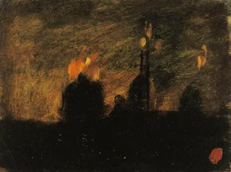 Atmosfera notturna con incendi a St-Vast-là-haut vicino a Valenciennes