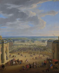 Francese: Vue perspective du château de Versailles sur la place d