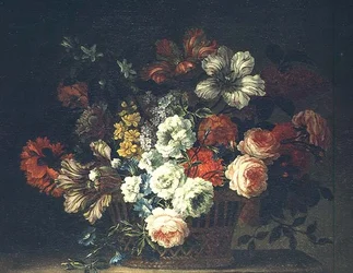 Natura morta con fiori in un cesto